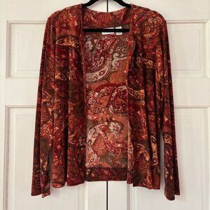 Chico's Travelers Size‎ 2 Orange Brown Paisley Open Front Cardigan Chicos Large